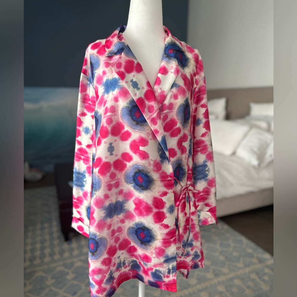ZARA PRINTED SATIN EFFECT BLAZER NWT (pink and blue)